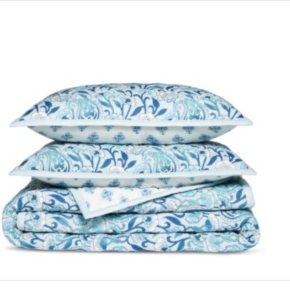 Aqua Home Reversible Printed Cotton Quilt Set, Queen NWT